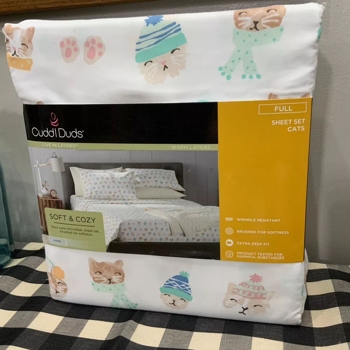 Cuddl Duds FULL Size 4 pc Soft Cozy Comfy Microfiber Sheet Set Winter Cats  New