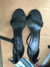 Aldo Sandals HEEL BLACK W/ Silver Heels 8M HEEL ABOUT 4''