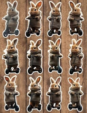 Bunny on Scooter Die Cut Vinyl Stickers Set Scrapbooking Laptop Waterbottle 
