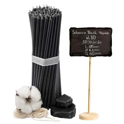 Schwarze Bienenwachskerzen 18,5 cm – 50 Stk, 🔥 60 Min, Ritualkerzen Magie - Bild 1 von 4