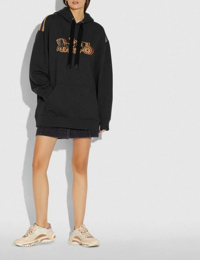 FELPA CON CAPPUCCIO OVERSIZE COACH CAVALLO E CARROZZA taglia L~STILE N. 89028~nuovo con etichette