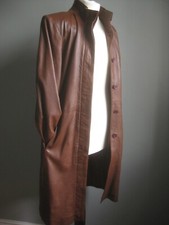 Vintage Long Leather Coat Trench 10 12 Brown Long Full Length Soft Chestnut Real