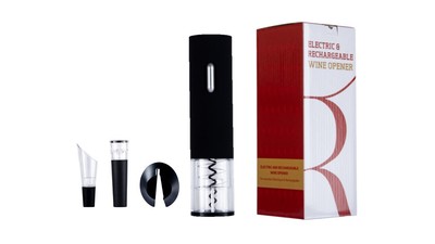 Electric Automatic Wine Bottle Opener Foil Cutter Rechargeable Corkscrew Black
