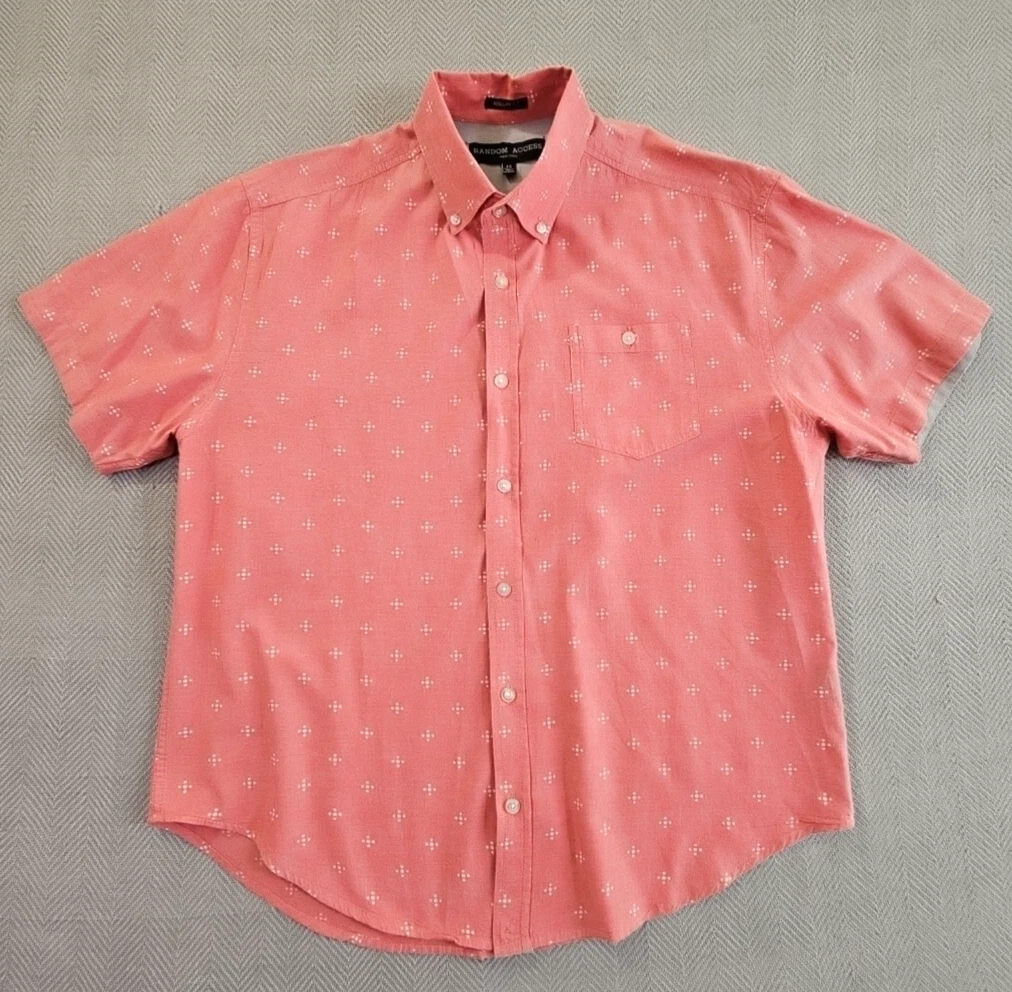 Random Access Short Sleeve Shirt Men's M Brick Red Floral Print Pocket EUC LN
