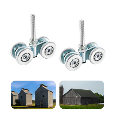 2X Universal Double Wheel Rail Hanging Trolley Barn Door Track Rollers Steel New