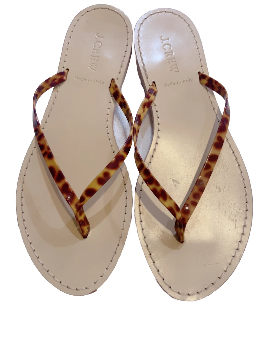 J CREW Easy Summer Tortoise Thong Flip Flop Sandal 8 Brown Cheetah