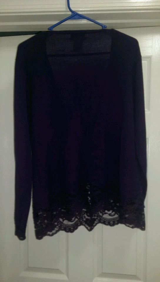 Cárdigan suéter camisa blusa talla L grande púrpura Jaclyn Smith para mujer Foto 4 de 4