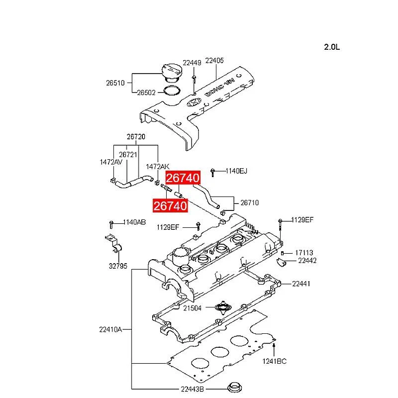 Nuevo 2674021314 para motor Kia Spectra Sportage 2004-2010 válvula PCV 2,0 L Foto 3 de 4