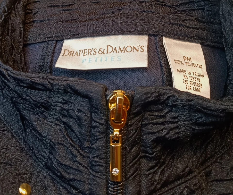 Drapers And Damon Petites Chaqueta Negra Tachuelas Doradas Cremallera Talla P/M Fiesta Informal Foto 3 de 4