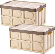 Collapsible Storage Box with lid 30L Lidded Bin Crates Plastic Khaki