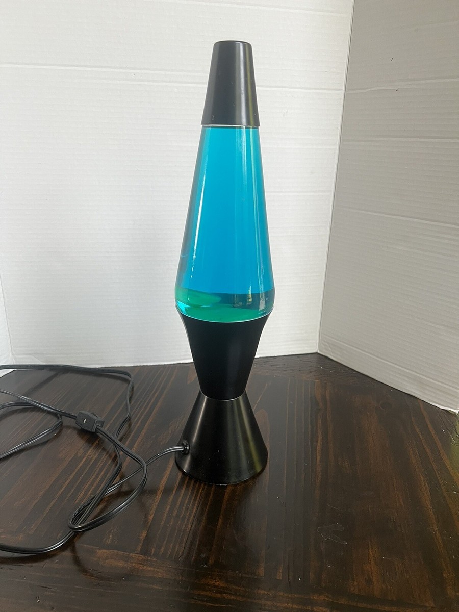 Vintage Lava Lite Lamp Blue Liquid & Yellow Lava & Black