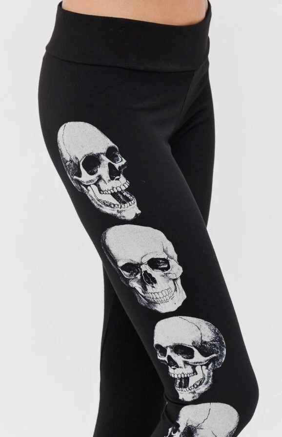 New VOCAL Womens BLACK SKELETON SKULL STRETCH PANTS GOTH LEGGINGS