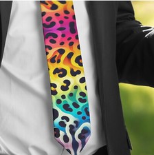 Handmade Leopard Tie Psychedelic Pink Necktie Cheetah Neckwear Blue Gift Luxury