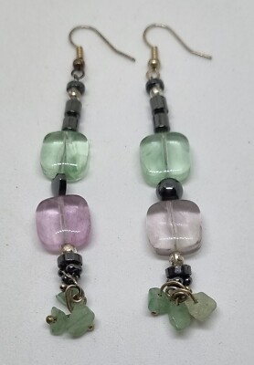 Beautiful Glass Hematite And Jade Costume Earrings