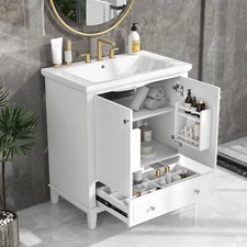 30" Bathroom Vanity Cabinet w/Ceramic Sink Storage Cabinet with Doors and Drawer