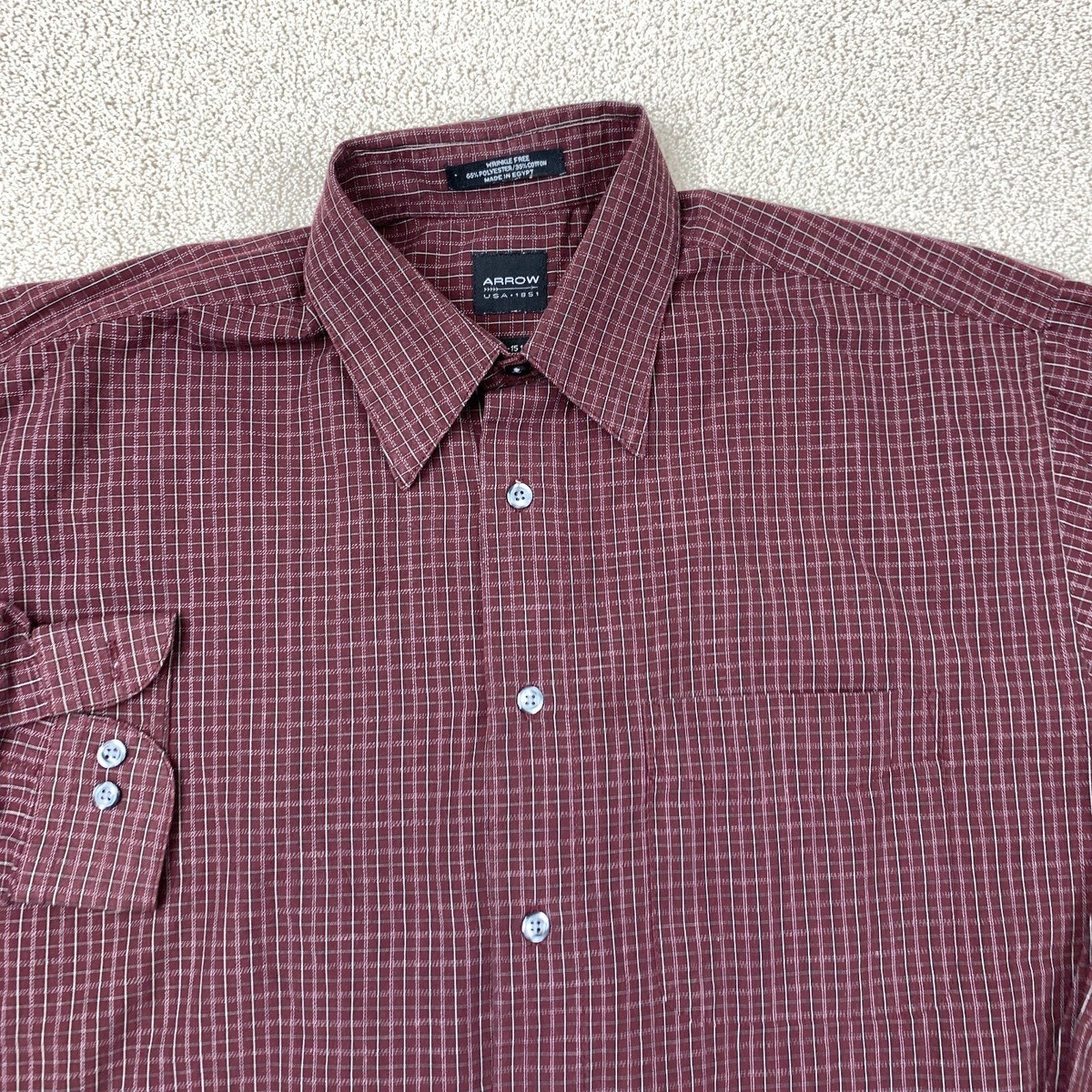 Arrow Wrinkle Free Dress Shirt Men's 15-15.5 Long Sleeve