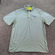 Straight Down Golf Shirt Mens Large Blue Yellow Striped Performance Polo 