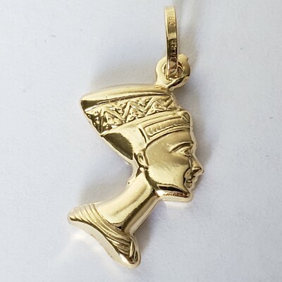 3D 14k yellow gold Egyptian Queen Nefertiti Head Pendant charm