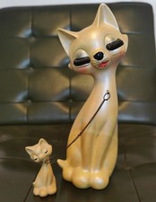 Vintage Mid Century Wimpern Katze Kitsch stolze Mutter mit Baby Kätzchen