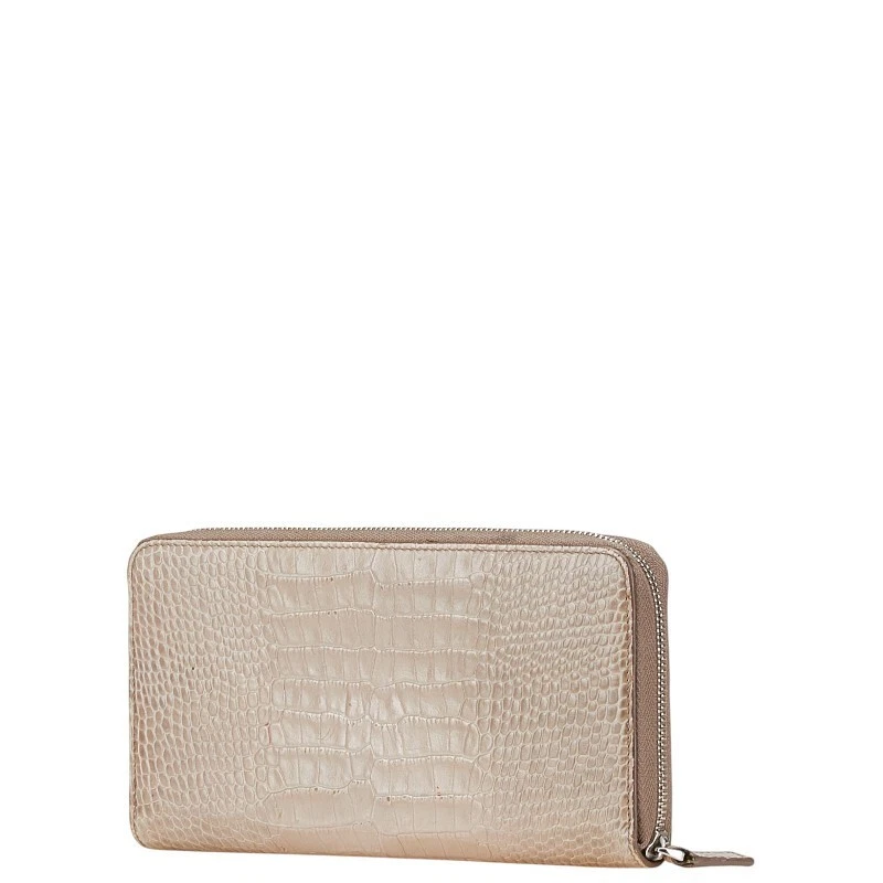 Montblanc Blanco Estrella Cocodrilo Repujado Largo Cartera Redonda Cremallera Beige Cuero con Foto 2 de 4