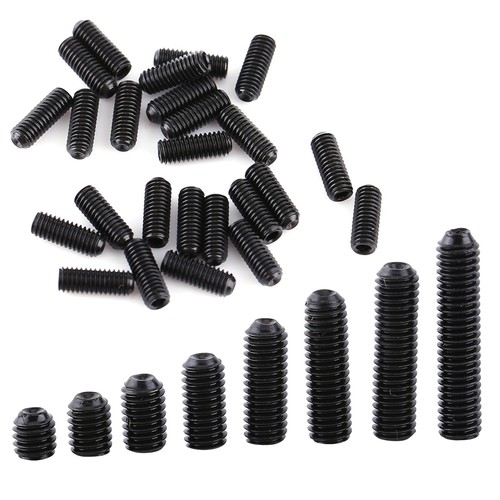 200-Pack M3 Black Carbon Steel Socket Cup Point Grub Screws – 12.9 Grade, 8 Sizes, Hex Drive Set Screws For Gears, Pulleys & Shafts