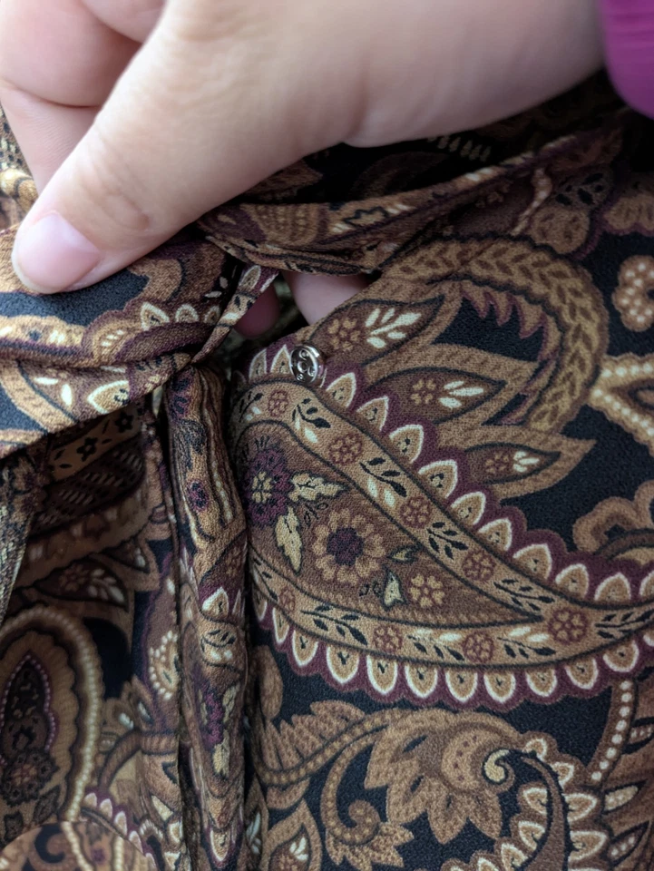 Pussybow Blouse Women's 14 Brown Paisley Office Secretary 80s 90s - Image 4 of 4