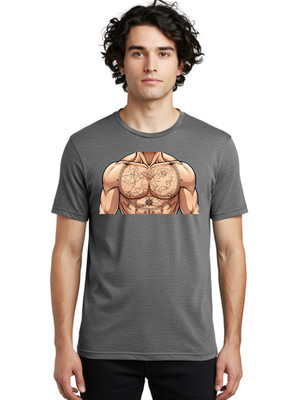 Muscular-Torso-With-Map-Tattoo Mens Graphic Tee, 100% Cotton, Casual Summer Wear