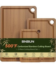 BNBUN Bamboo Cutting Board for Kitchen, 3 Piece Set - Non-Slip