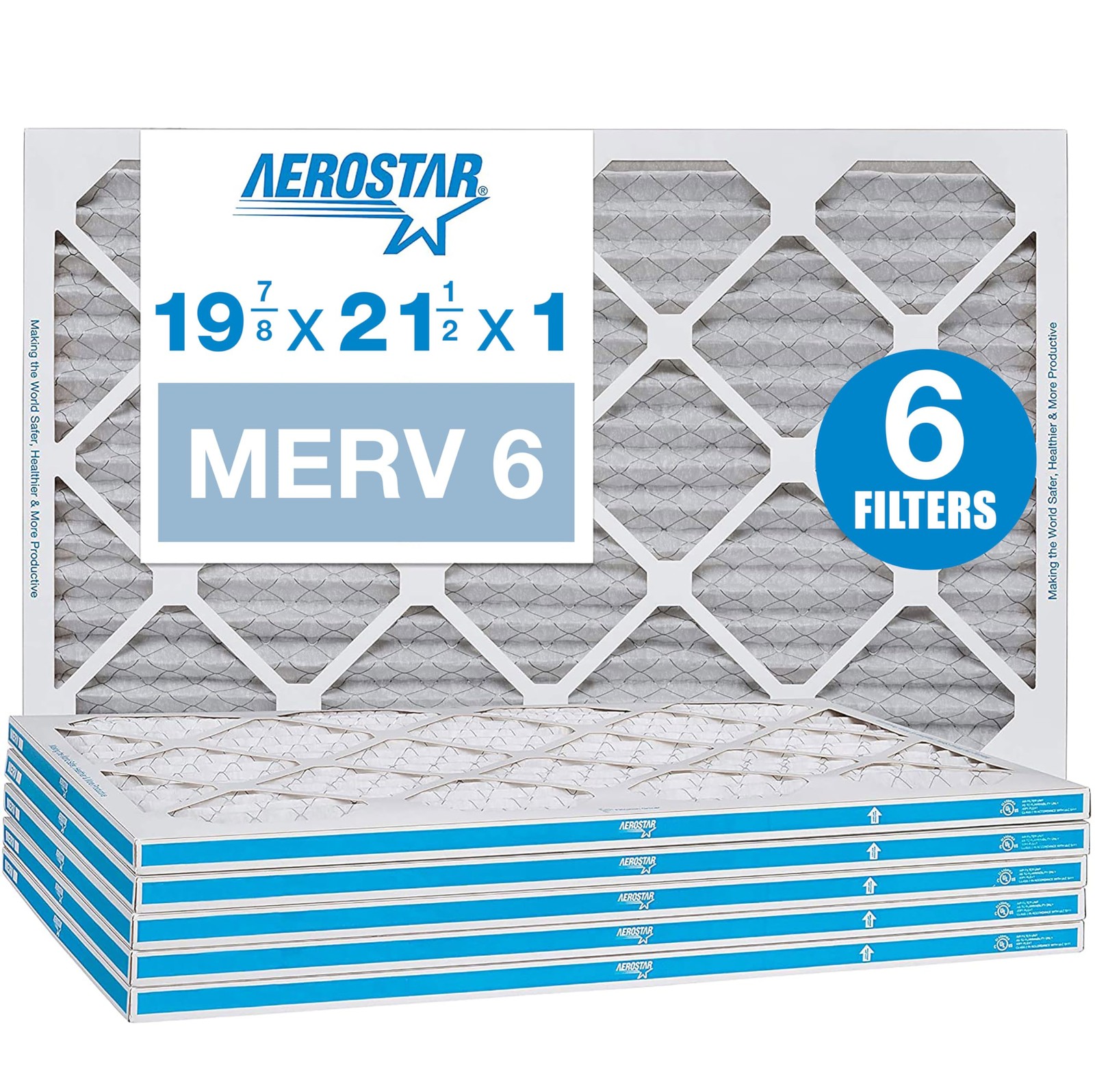 Aerostar 20x21x1 MERV 6 Pleated HVAC Furnace Air Filter 6 Pack