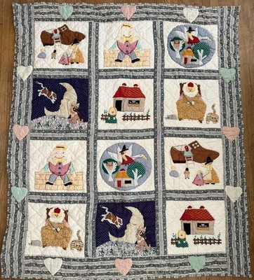 Vintage Mother Goose Nursery Rhymes Quilt with Pillow