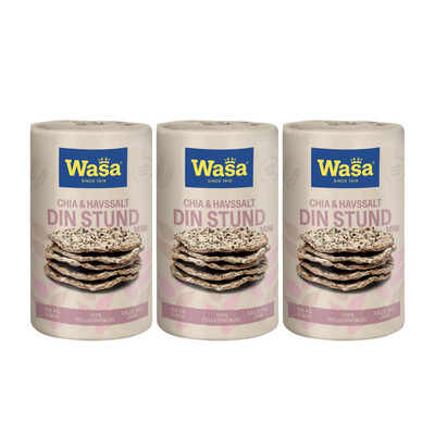 3 x Wasa Din Stund Mini Chia & Sea Salt Crispbread 270g Swedish Rye