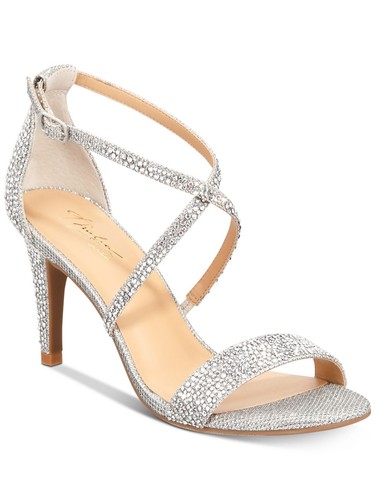 THALIA SODI Womens Silver Rhinestone Darria Round Toe Stiletto Sandals 8.5 M