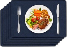 Placemats Set of 6 Navy Blue Faux Leather Heat Resistant Place Mats Dining Table