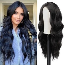 Fashion Black Long Curly Wigs Women Natural Body Wavy Hair Cosplay Wig 80cm