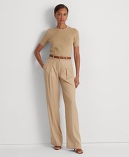 Lauren Ralph Lauren Women's Trendy Pleated Cotton Twill Wide-Leg Pants Tan Size6