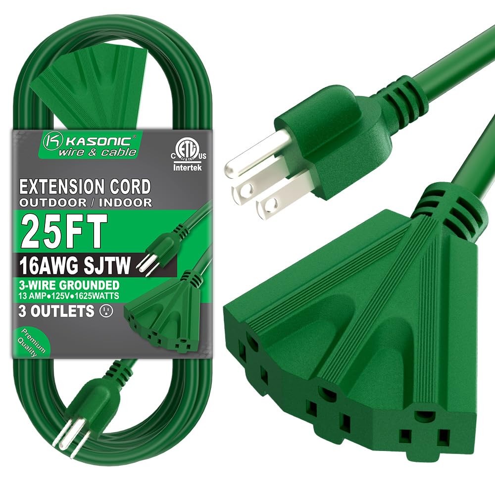 New K KASONIC - 25 Ft Extension Cord with 3 Outlets, UL Listed 16/3 SJTW, 3-Wire