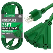 New K KASONIC - 25 Ft Extension Cord with 3 Outlets, UL Listed 16/3 SJTW, 3-Wire