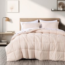3-Piece Blush Comforter Set Queen Size - 110GSM Peach Skin Microfiber Polyester
