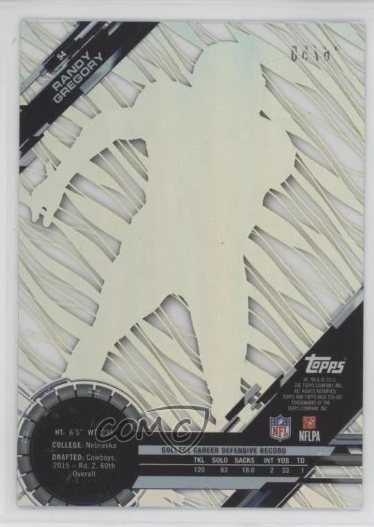 2015 Topps High Tek /50 Randy Gregory #54 Rookie RC - Image 2 of 2