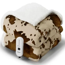 blunique Cow Print Heated Throw Blanket Electric Blanket-Heating Blanket Thro...