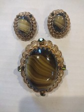Pendientes colgantes y de clip de vidrio de pórfido con estrás filigrana de colección de Alemania Occidental