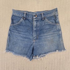 Vintage Wrangler Shorts Womens 16 Blue Denim High Rise Cutoff 26" Waist USA Made
