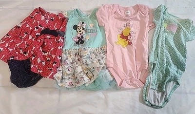 Lot of 4 baby girl clothes rompers and snap tops  size 3-6 months Disney