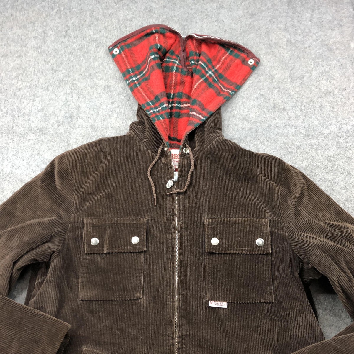 USA製 70's McGREGOR cruiser jacket Vintage McGregor Jacket Mens 42 Brown Corduroy Plaid Lined Hooded