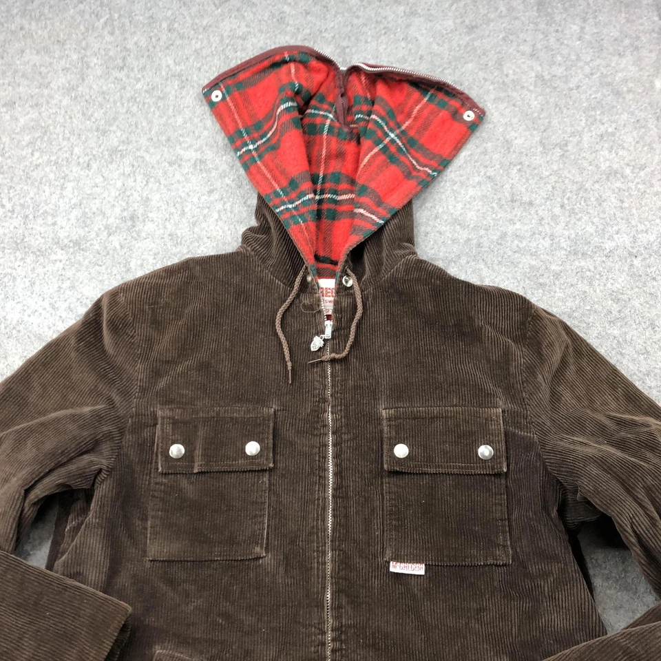 Vintage McGregor Jacket Mens 42 Brown Corduroy Plaid Lined Hooded Zip 70s Coat - Image 4 of 4