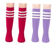 2 Pairs Kids Soccer Socks - Toddler Knee High  Tube 3-8 Years Red and Purple