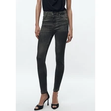 Zara ZW Collection High Waist Skinny Jeans Black Distressed Size 4
