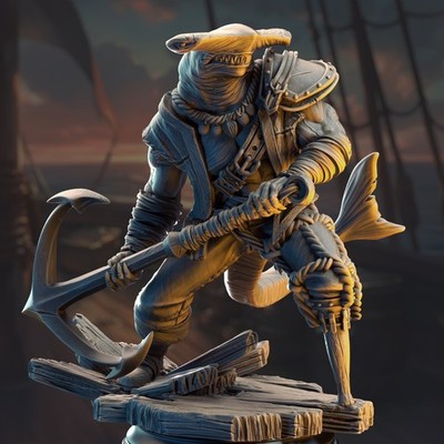 DM Stash Miniatures Sharkman Pirate Enforcer Baz Hammerhead Version DnD Fantasy
