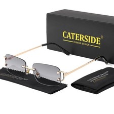 Caterside Unisex Gold Frame Rimless Square Sunglasses Fashion Eyewear UV400