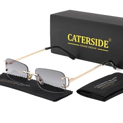 Caterside Unisex Gold Frame Rimless Square Sunglasses Fashion Eyewear UV400